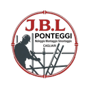 Logo for J.B.L Ponteggi: worker on scaffolding in red and black with “Noleggio Montaggio Cagliari” text
