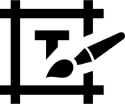 A black icon showing a capital letter T inside a frame, overlaid by a paintbrush.