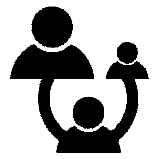 A silhouette icon showing a larger figure and a smaller figure connected by curved lines to a central figure below.