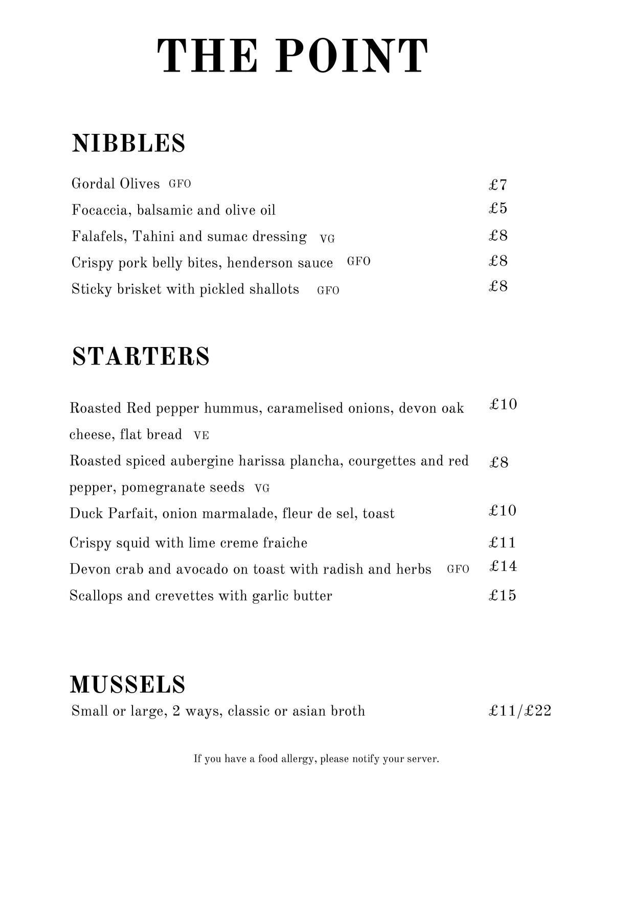 Nibbles and starters, from the land and sea, at The Point.