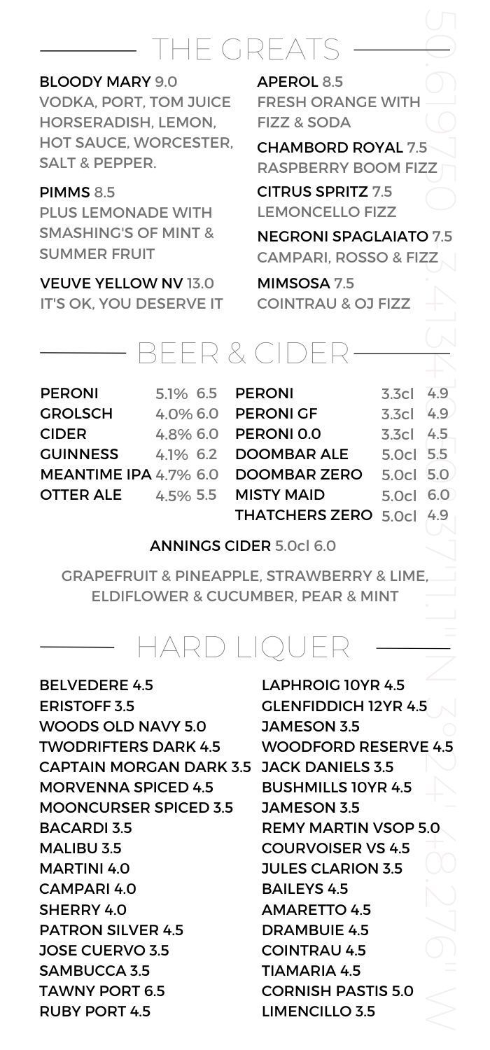 The greats, beer and cider, and hard liquer, in black writing, on a white background with gps coordinates.