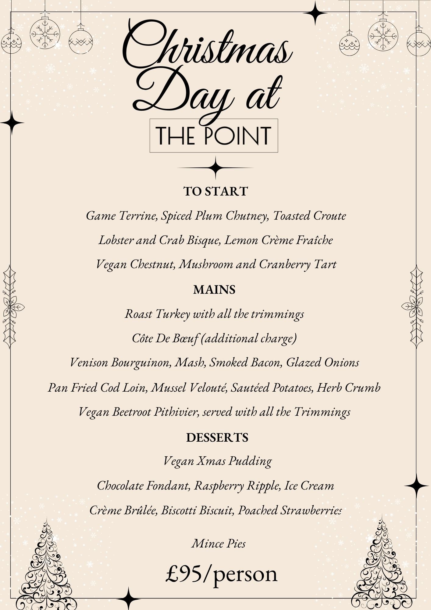 Christmas day menu at The Point.