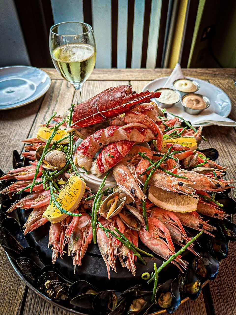 Seafood platter on the marina.