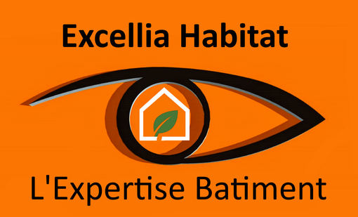 Logo d'Excellia Habitat avec un œil stylisé sur fond orange et le texte « L'Expertise Bâtiment ».