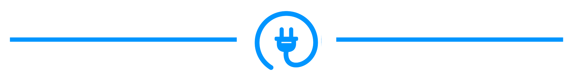 Blue horizontal line with an electric plug icon in the middle, representing charging or power.