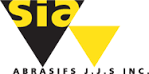 Logo des abrasifs SIA, triangles noirs et jaunes, avec « SIA » en jaune et « ABRASIFS JJS INC. » en dessous.