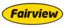 Logo de Fairview dans un ovale jaune avec texte marron foncé.