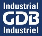 Logo pour Industrial GDB en lettres blanches sur fond bleu. Les lettres GDB sont stylisées.