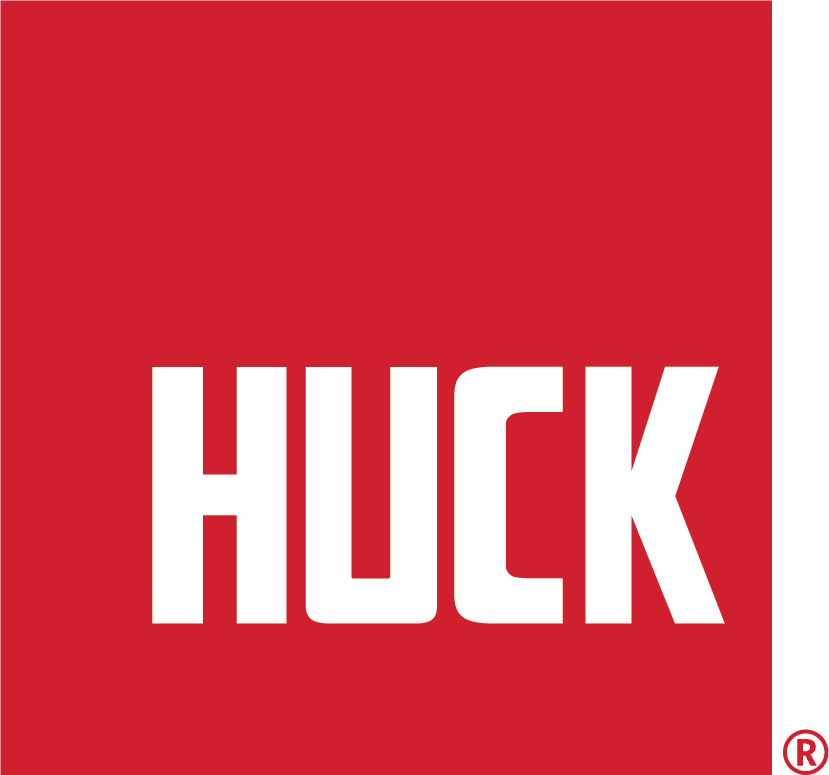 Logo HUCK : texte blanc « HUCK » sur fond carré rouge.