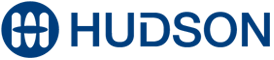 Logo Hudson bleu. Une icône circulaire avec trois formes verticales et un ovale, avec le mot « HUDSON » à côté.