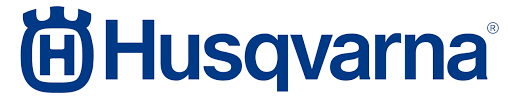 Logo Husqvarna : emblème bleu avec une couronne et la lettre « H », suivie du mot « Husqvarna ».