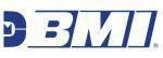 Logo de la BMI, société de gestion des droits d'auteur musicaux ; texte bleu et blanc.