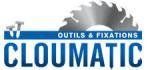 Logo de CLOUMATIC, une entreprise d'outillage et de fixation, représentant une lame de scie circulaire.
