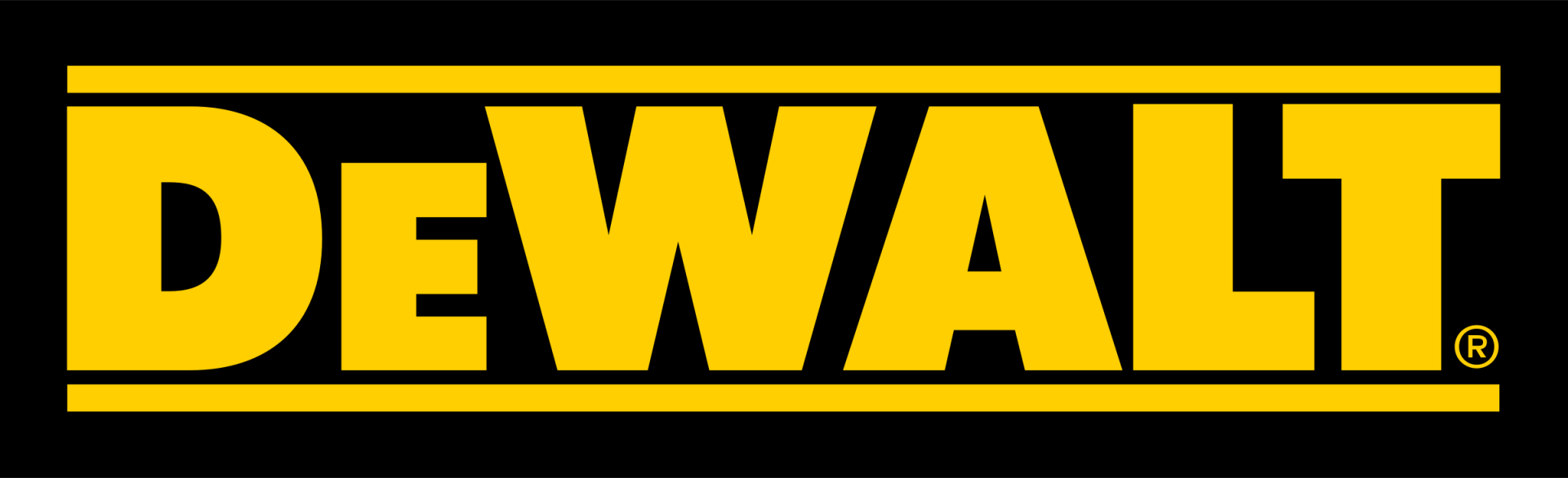 Logo DEWALT en caractères jaunes sur fond et contour noirs.
