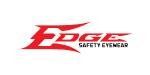 Logo pour les lunettes de sécurité Edge. Texte rouge et noir sur fond blanc.