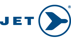 Le texte « JET » figure à côté d'une icône d'avion bleue à l'intérieur d'un cercle bleu.