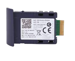 ALE 108 wireless module with a dark blue plastic case and a gold-colored connector.