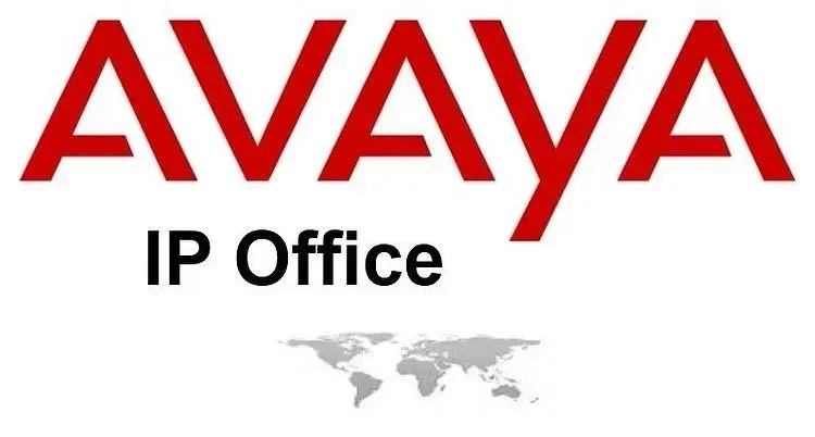 AVAYA IP Office logo in red and black with a gray world map silhouette AVAYA IP Office logo in red and black with a gray world map silhouette
