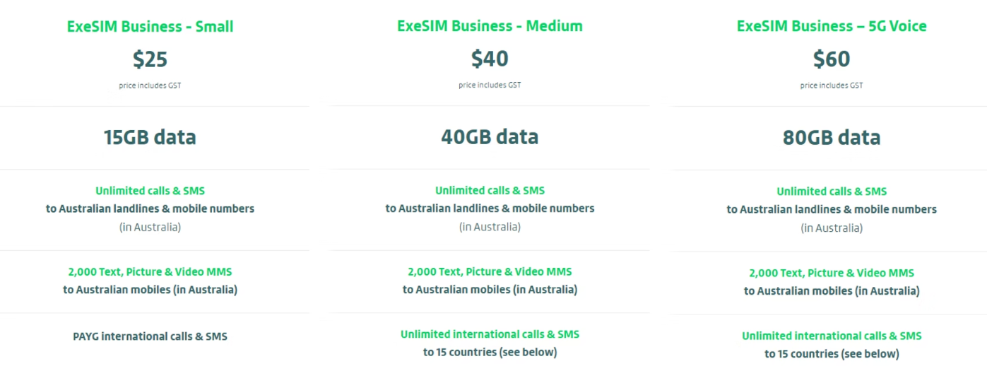 Three cell phone plans are shown. Small plan is $25/month with 15GB data, Medium plan is $40/month with 40GB data, and Gold plan is $60/month with 80GB data.