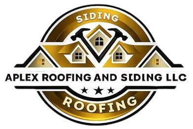 Aplex Roofing and Siding LLC logo with gold roof emblem and black text