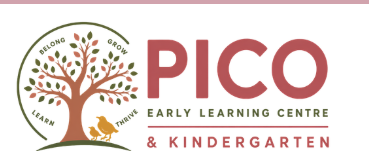 PICO Early Learning Centre & Kindergarten logo with a tree and red text on a white background
