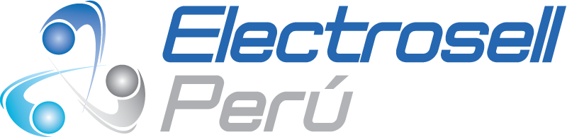 Logotipo de Electrosell Perú con esferas azules y grises y texto azul grisáceo
