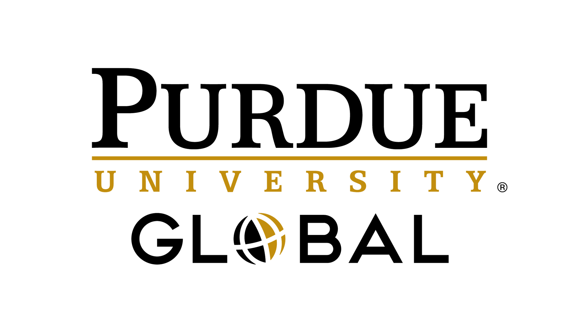 Purdue University Global logo with gold underline and globe emblem.