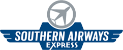 Southern Airways Express logo with blue wings and circular airplane emblem.