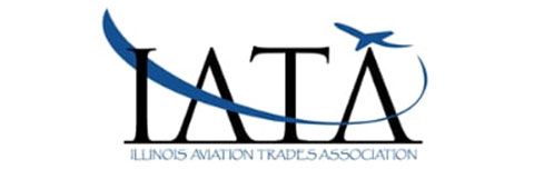 Illinois Aviation Trades Association (IATA) logo with blue swoosh and airplane graphic.