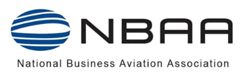 National Business Aviation Association (NBAA) logo with blue globe symbol and black text.