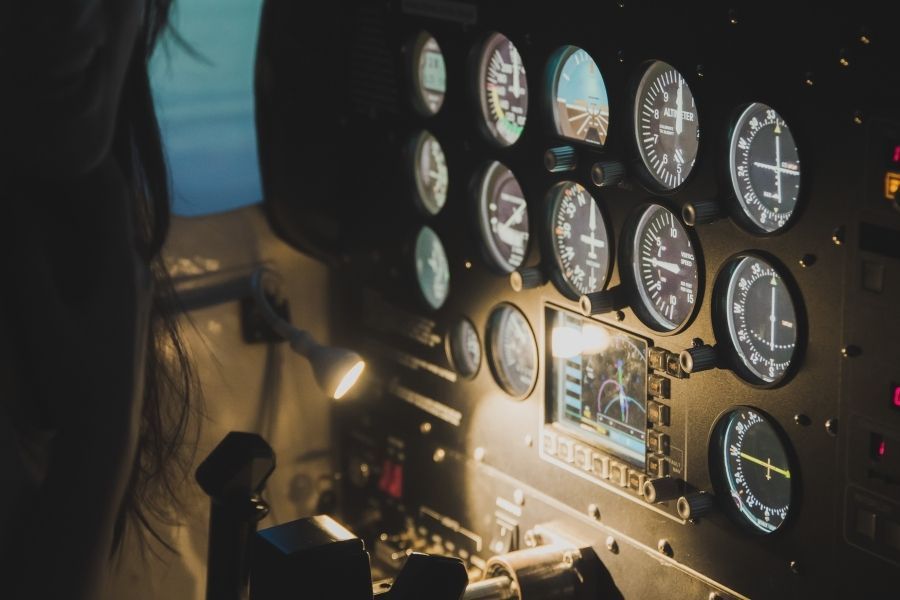the inside of an airplane cockpit