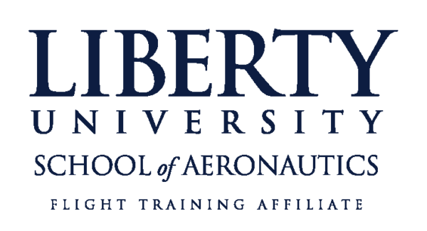 Liberty University School of Aeronautics logo with flight training affiliate designation.