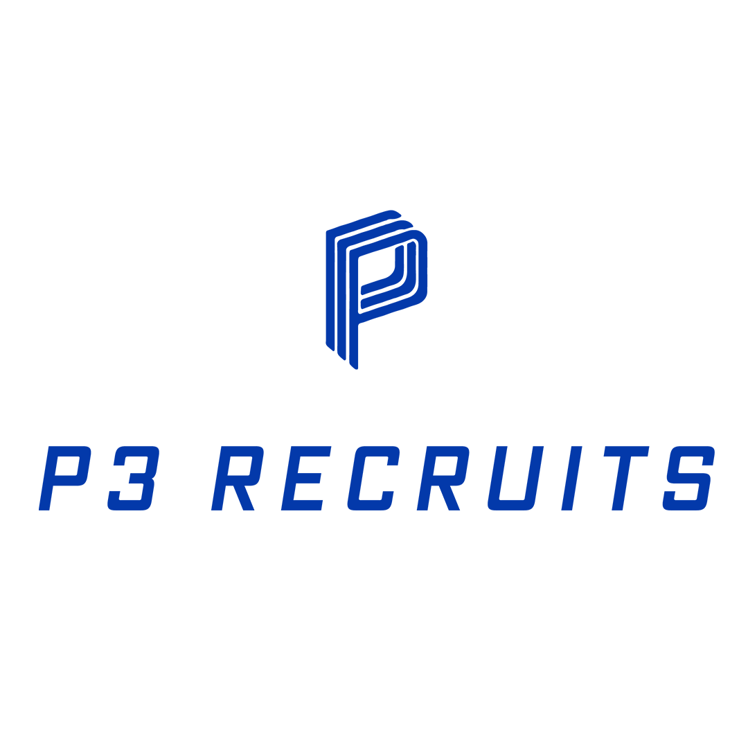 Blue P3 Recruits logo with stylized “P” icon and text on a white background
