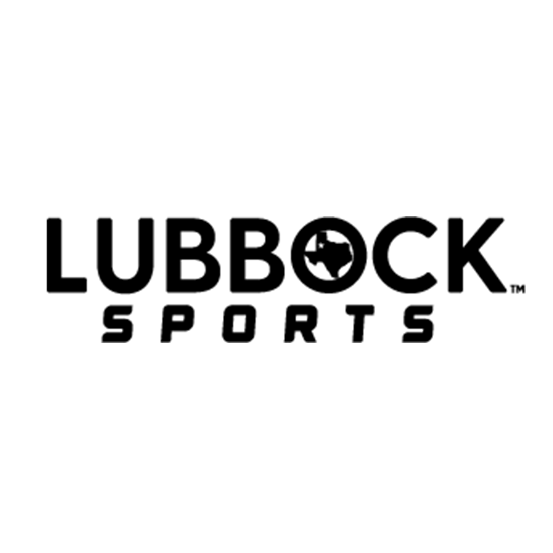 Lubbock Sports logo in black text with a stylized soccer ball in the “O” on a white background