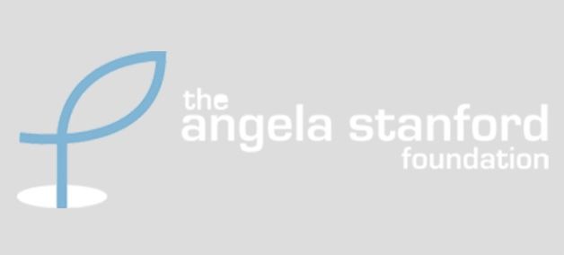 Logo for The Angela Stanford Foundation with a blue leaf and golf flag icon on a light gray background