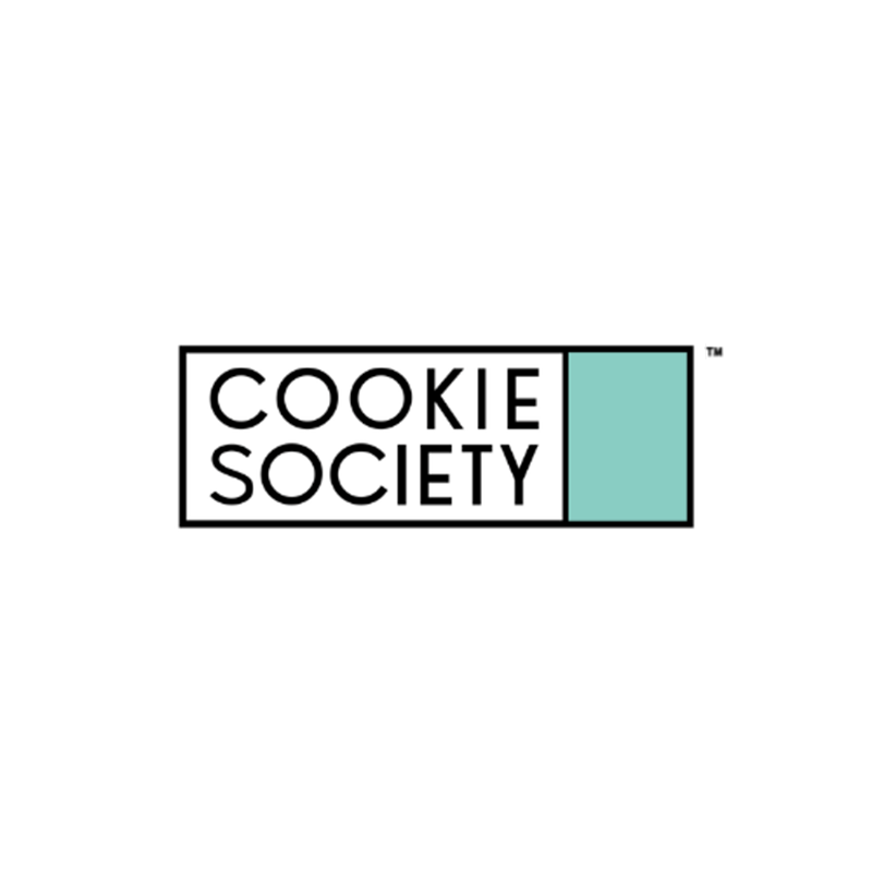 Cookie Society logo with black text and a teal square on a white background
