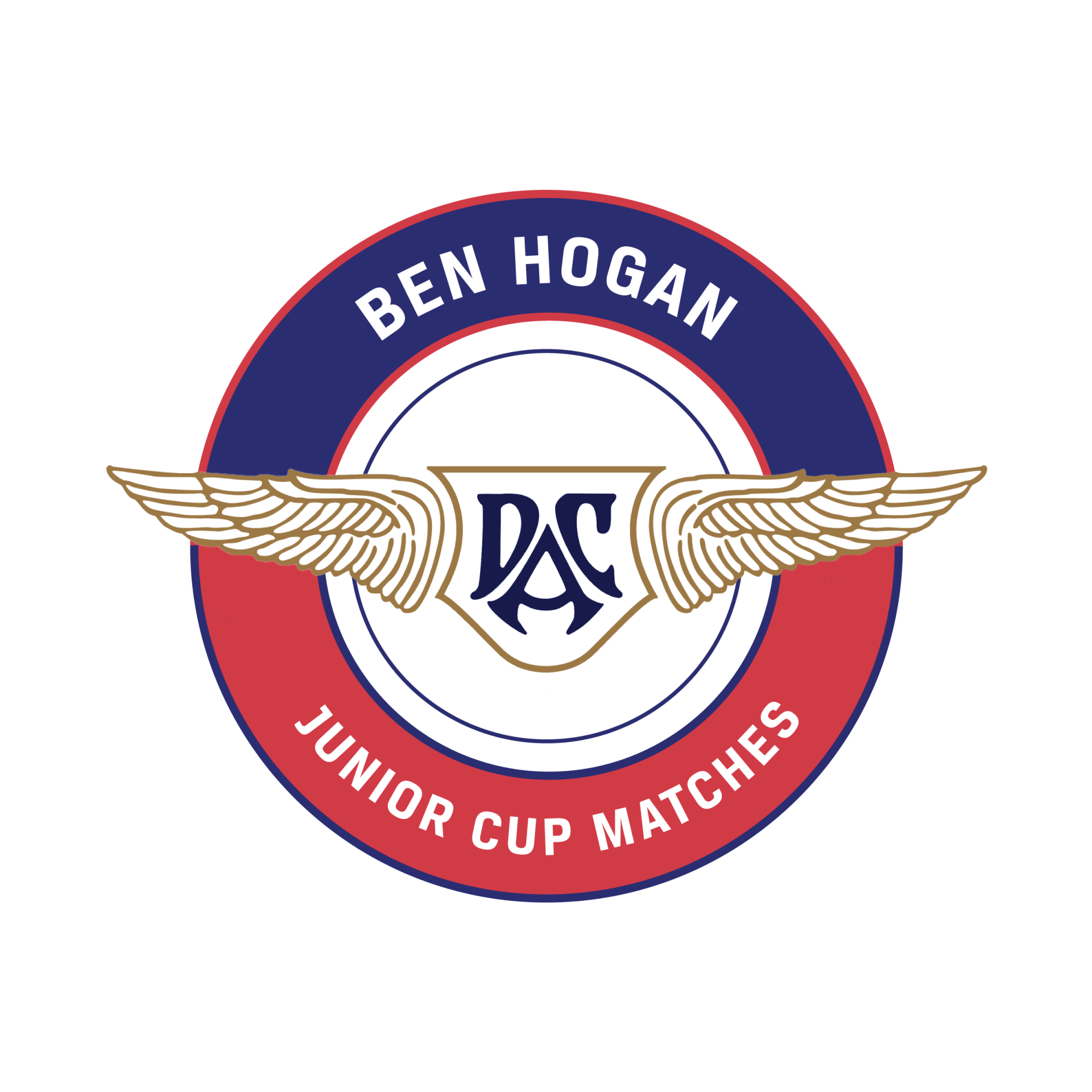 Ben Hogan Junior Cup Matches logo with navy and red circle, wings, and DAC emblem