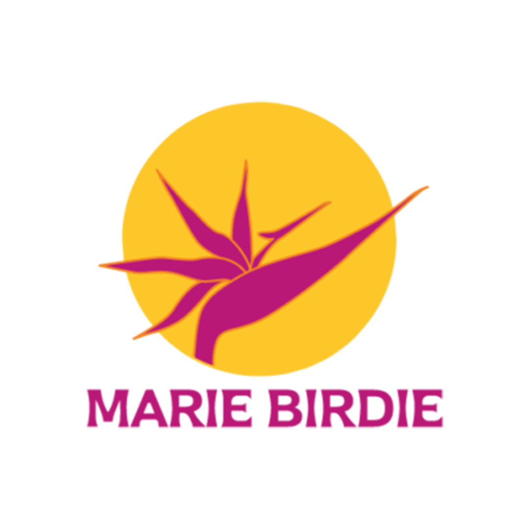 Marie Birdie logo: magenta bird over a yellow circle with “MARIE BIRDIE” text underneath