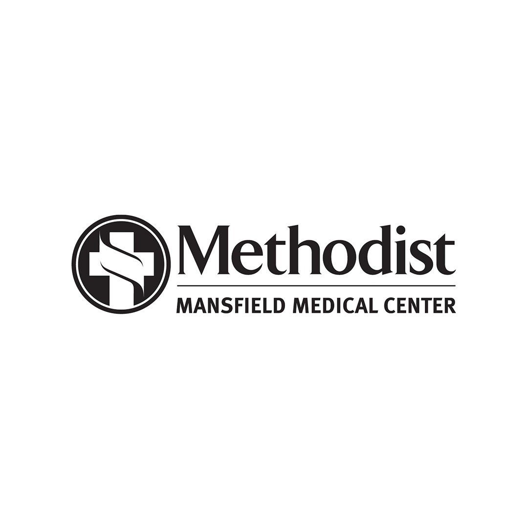 Methodist Mansfield Medical Center logo in black and white with circular cross icon