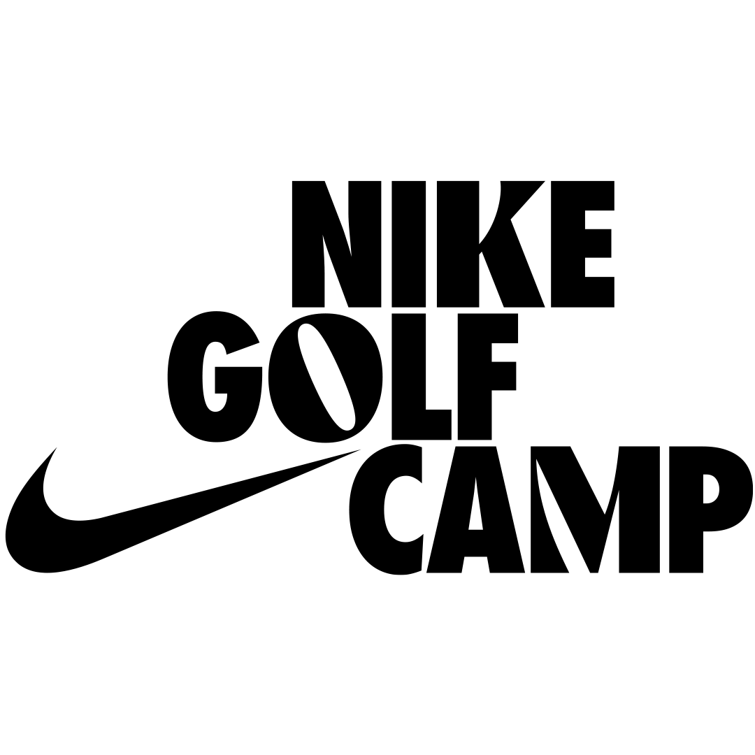 Black Nike Golf Camp logo with swoosh and bold text on white background