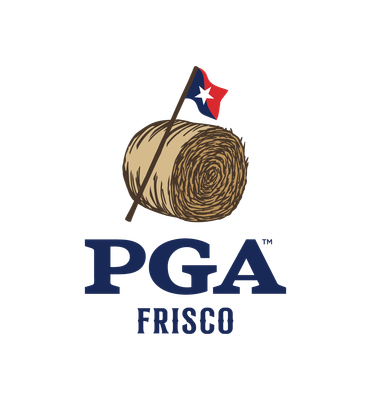 PGA Frisco logo with a hay bale and a small Texas flag above blue text