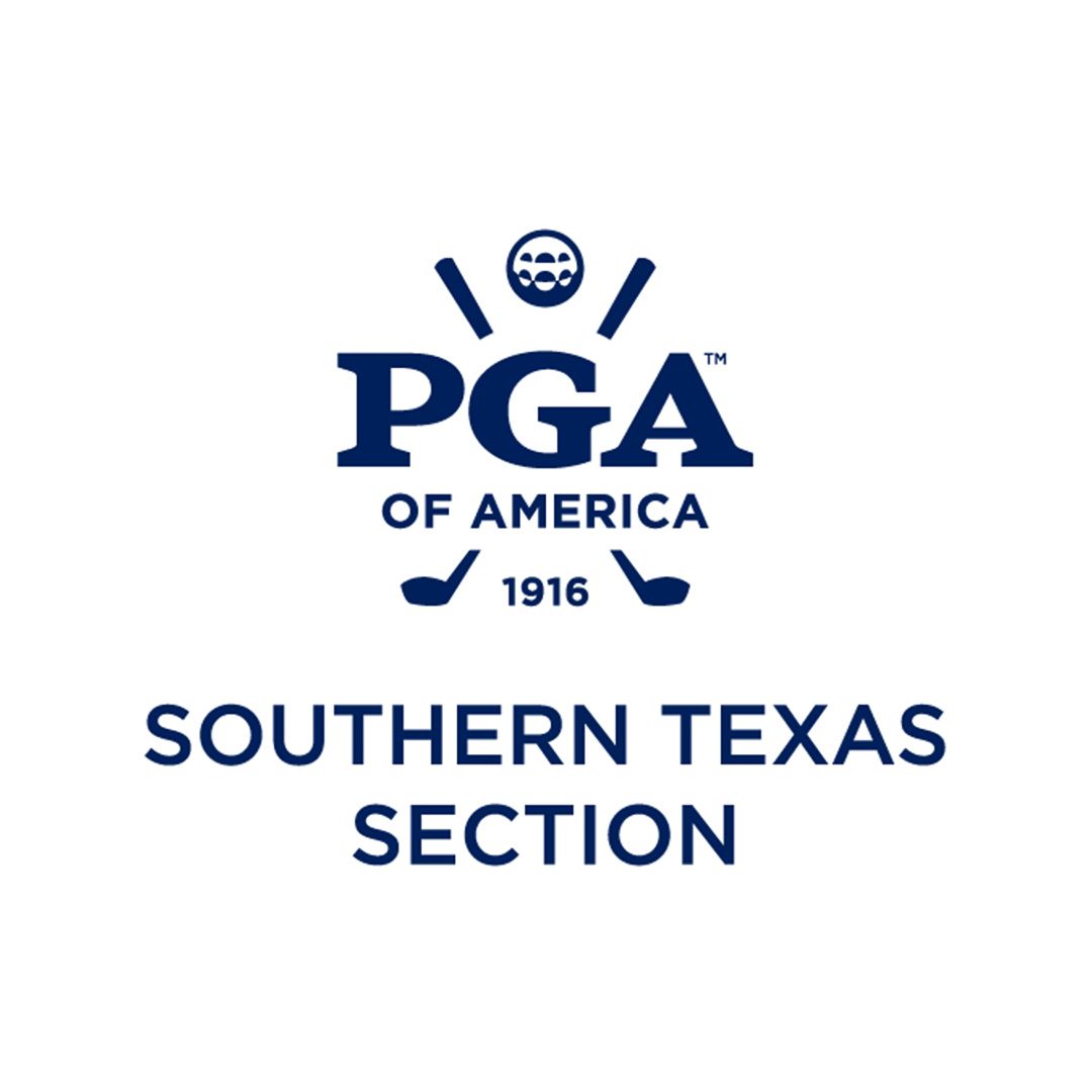 PGA of America Southern Texas Section logo in navy blue with golf clubs and ball, “1916” text