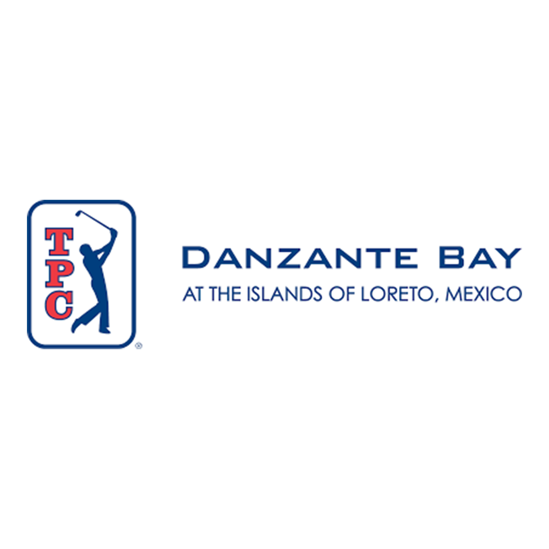 TPC Danzante Bay logo with golfer silhouette and blue text on white background
