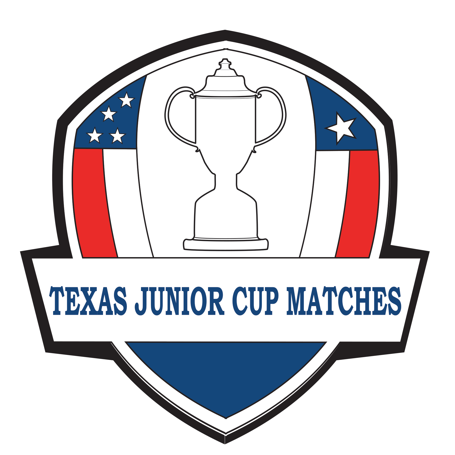 Texas Junior Cup Matches shield logo with trophy and red, white, and blue accents