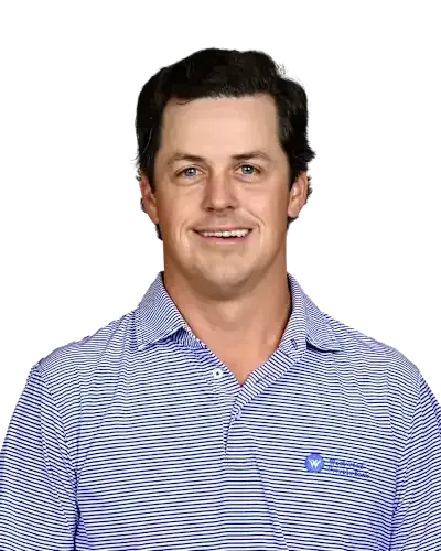 Smiling person in a blue striped shirt on a white background