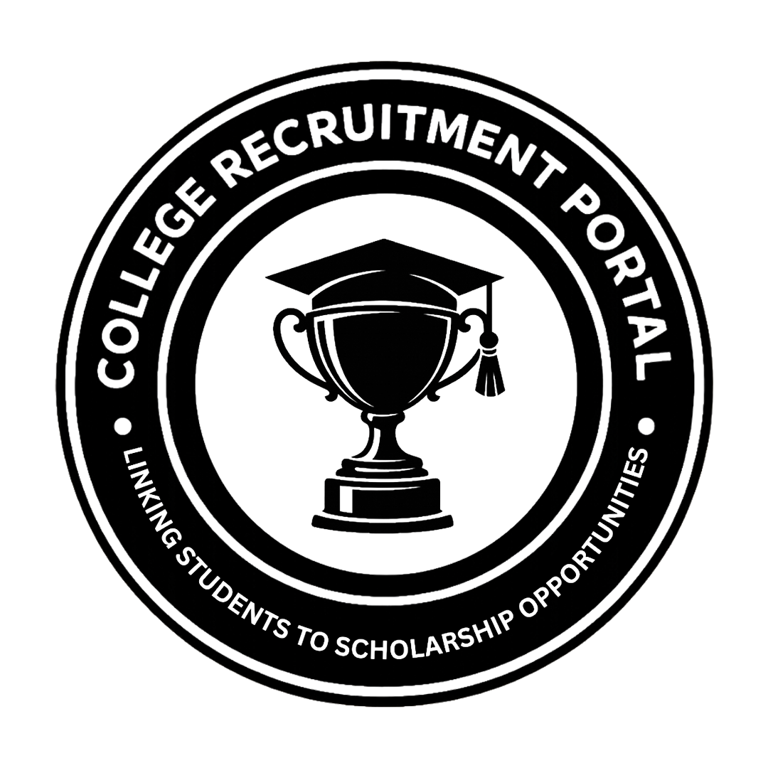 College Recruitment Portal logo with trophy icon and text: Linking students to scholarship opportunities