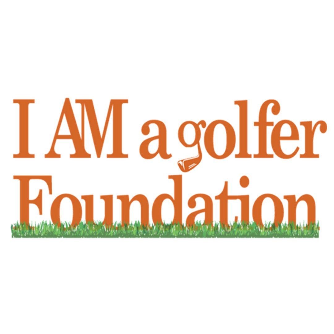 I AM a golfer Foundation logo in orange text with green grass beneath the word “Foundation”