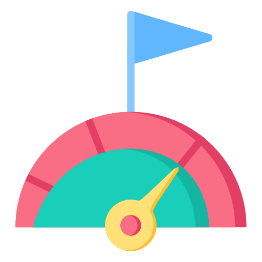 A speedometer with a flag on top of it.