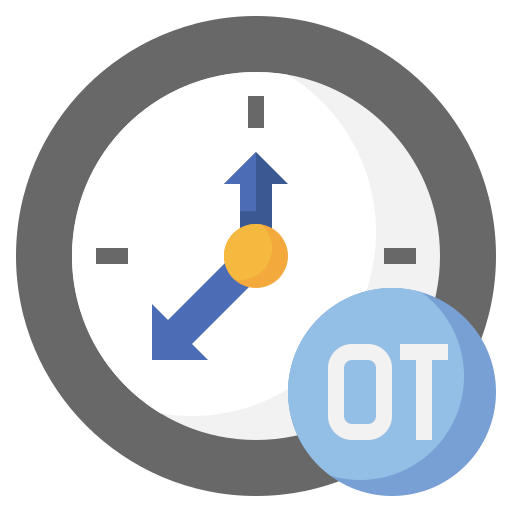 A clock with a blue circle with the word ot on it.