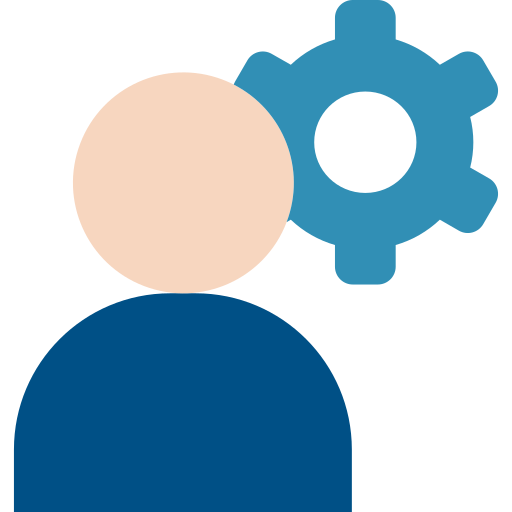 A person with a gear in front of their head.
